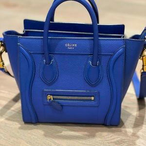 Celine nano luggage bag in cobalt blue